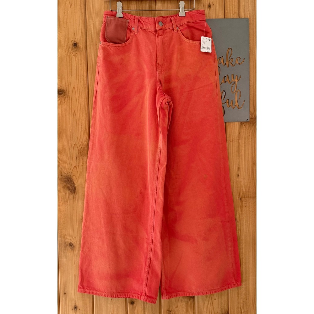 We The Free Waterfalls Baggy Wide-Leg Jeans in Orange Size 27 - Picture 3 of 13